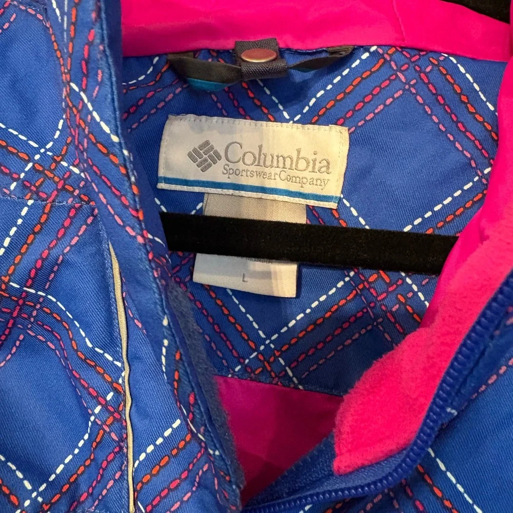 Girls Youth Large Columbia Blue Omni Tech Jacket With Pink Inner Lining Outgrown